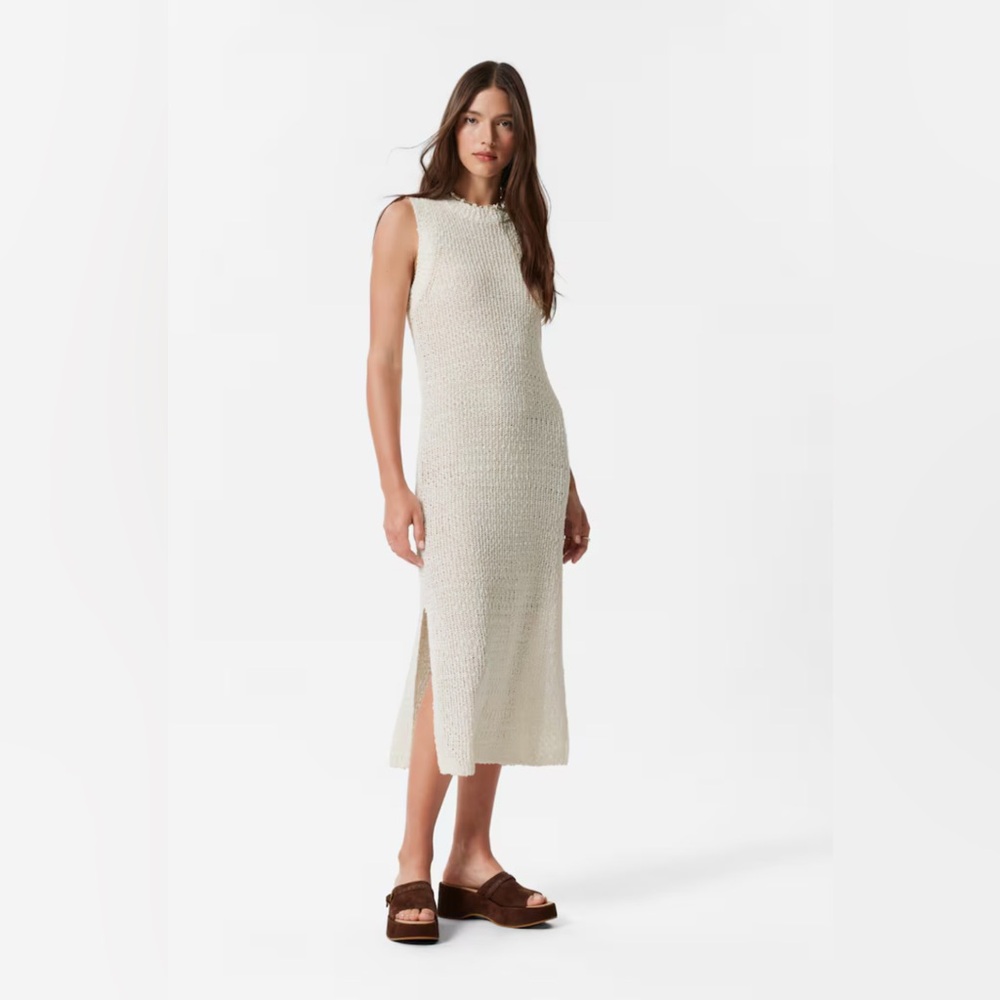 H&M Cream Sleeveless Silk Blend Woven Midi Dress Womens S / 4